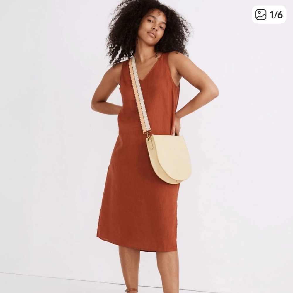 Madewell sleeveless linen dress in terracotta